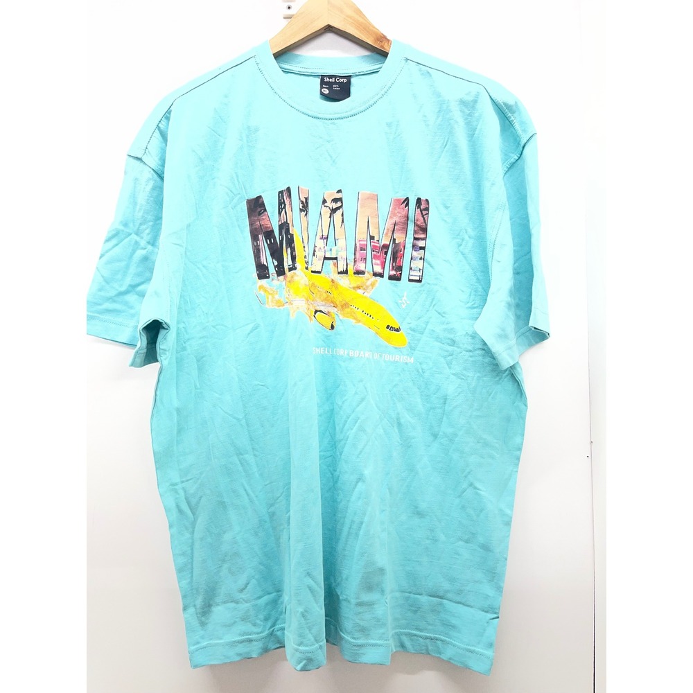 Shell Corp Miami Board of Tourism Graphic T-Shirt XL Turquoise Blue Cotton